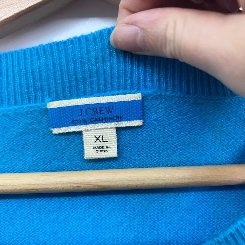 $148 J. Crew Cashmere Crew Neck Sweater XL Blue Orange Striped Soft Knit Preppy